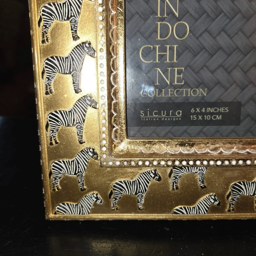 Sicura Photo Frame 4x6 Gold Zebra Indochine Collection Italian Design